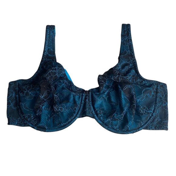 Cacique Bra Size 40DD Black Blue Lace Full Coverage Underwire Minimizer Support - Picture 1 of 6